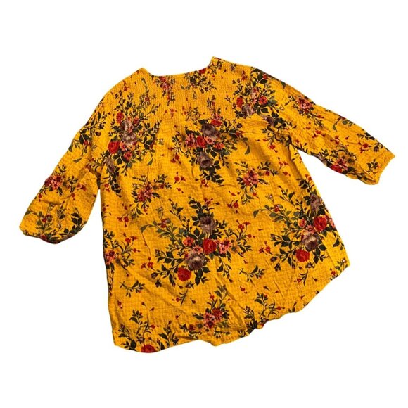 NWT Torrid Top Blouse Tunic Floral Yellow 3/4 Sleeve Blouse Torrid 00 Medium - Picture 2 of 9